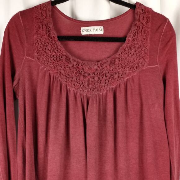 KNOX ROSE-Lace Topped Jersey Knit Boho Peasant Top-L - Picture 2 of 6